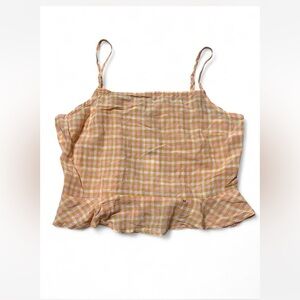 NWT American Eagle Yellow Gingham Smocked Peplum Tank Size M